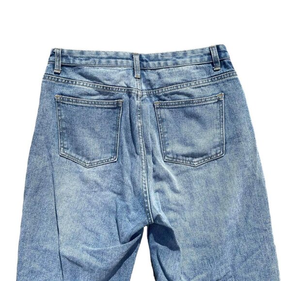 Momokrom Lightwash Distressed High Waisted Straight Leg Jeans 32in Waist - Picture 3 of 5